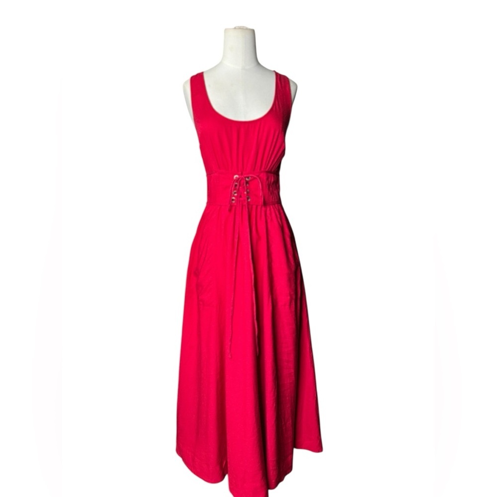 Anthropologie Tracy Reese Red Sleeveless Corset Waist Midi Dress Size 4 - Picture 6 of 8